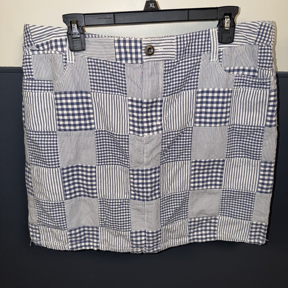 Croft & Barrow Skort Women's Sz 16 Blue Patchwork Preppy Seesucker Cottagecore
